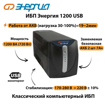 Энергия ИБП 1200 USB - ИБП и АКБ - ИБП для компьютера - Магазин стабилизаторов напряжения Ток-Про